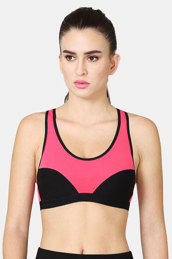 Buy Vstar Cotton Padded Sports Bra - Rubypink Black